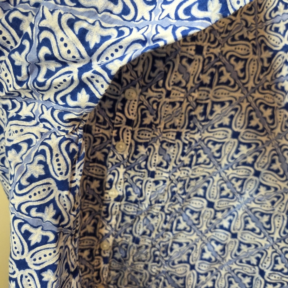 SOLD  Talbots Woman Medium Tunic Blouse Blue 3/4 Sleeve Button Front Boho Cotton - Picture 4 of 16